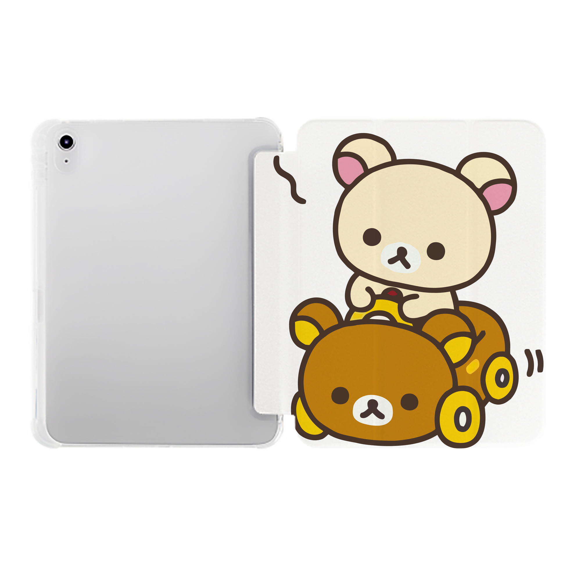 （画像用） リラックマ リラックマ キイロイトリ Rilakkuma Korilakkuma Kiiroitori IPad ケース ペン収納付き 三つ折りスタンド PUレザー×シリコン 対応機種9.5/10.5/10.9インチ